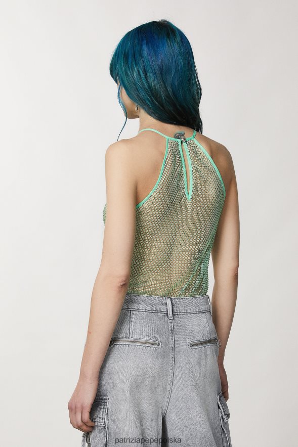 strój Patrizia Pepe planeta zielona kobiety top bez rękawów z kryształkami 866488122