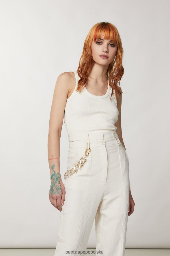 strój Patrizia Pepe pościel biała kobiety Top z wycięciem w prążki 866488555