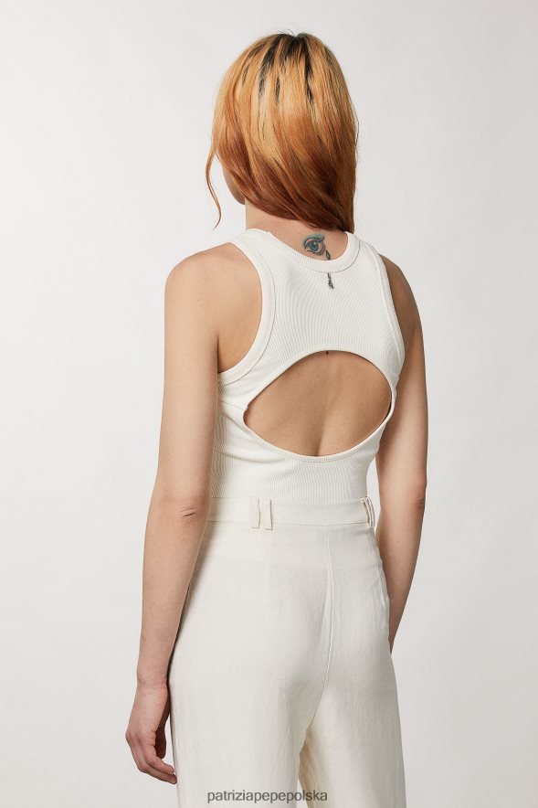 strój Patrizia Pepe pościel biała kobiety Top z wycięciem w prążki 866488555