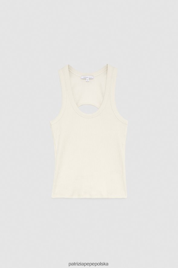 strój Patrizia Pepe pościel biała kobiety Top z wycięciem w prążki 866488555