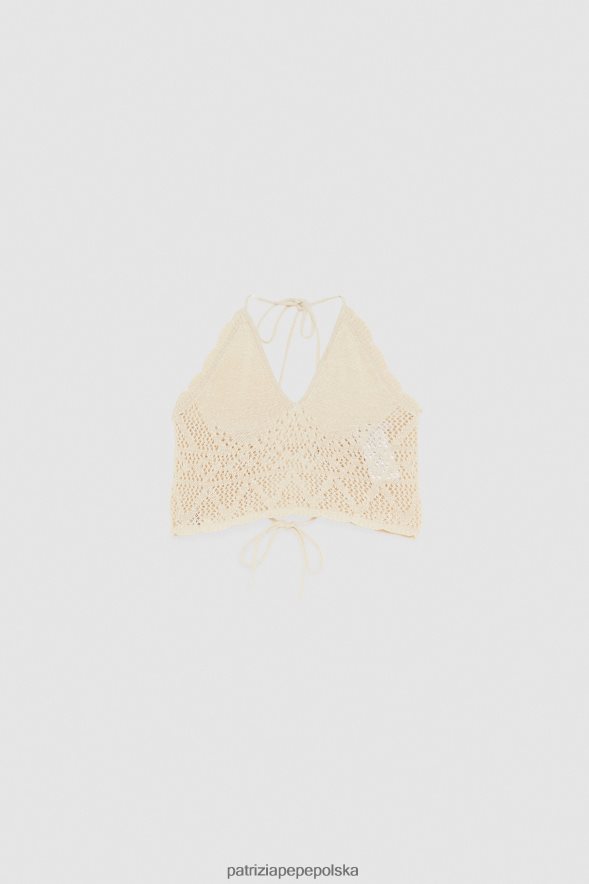 strój Patrizia Pepe pościel biała kobiety bawełniany top wykonany na szydełku 866488196