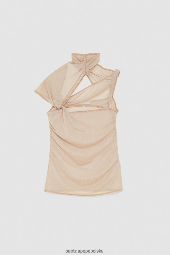 strój Patrizia Pepe rzemieślniczy beż kobiety koszulka typu crossover na jedno ramię 866488633