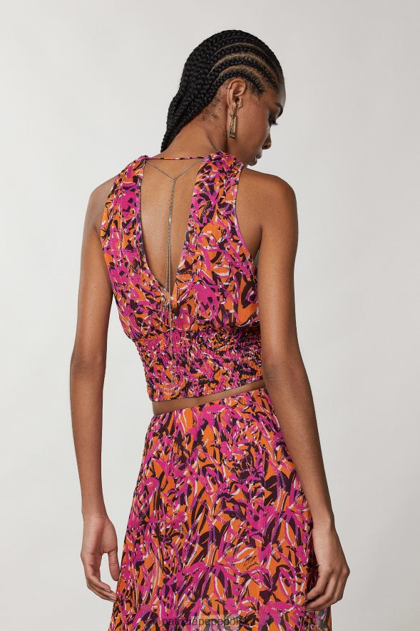 strój Patrizia Pepe streszczenie soczysta pomarańcza kobiety Top z dekoltem w kształcie litery V, ozdobiony biżuterią 866488602