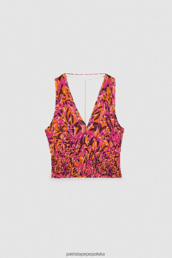 strój Patrizia Pepe streszczenie soczysta pomarańcza kobiety Top z dekoltem w kształcie litery V, ozdobiony biżuterią 866488602