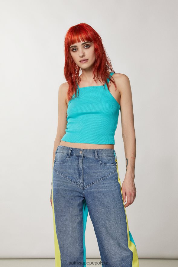 strój Patrizia Pepe wodno-zielona kobiety Krótki top z dzianiny w prążki 866488202