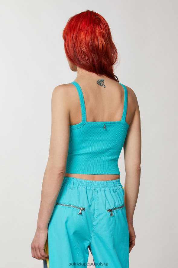 strój Patrizia Pepe wodno-zielona kobiety Krótki top z dzianiny w prążki 866488202