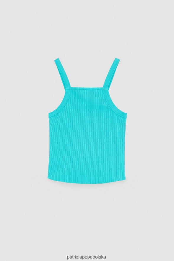 strój Patrizia Pepe wodno-zielona kobiety Krótki top z dzianiny w prążki 866488202