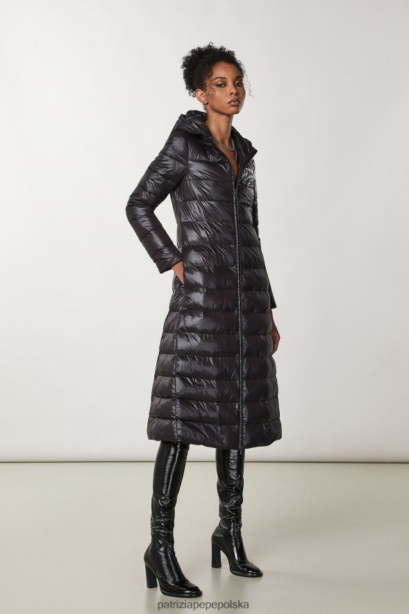 strój Patrizia Pepe Nero kobiety długa kurtka puchowa z kapturem 86648850