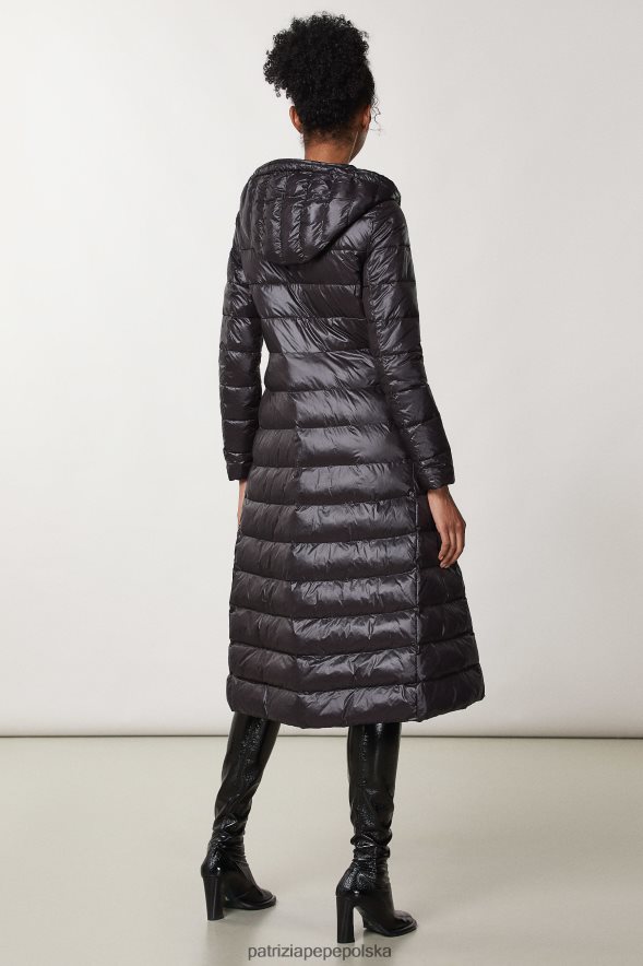 strój Patrizia Pepe Nero kobiety długa kurtka puchowa z kapturem 86648850