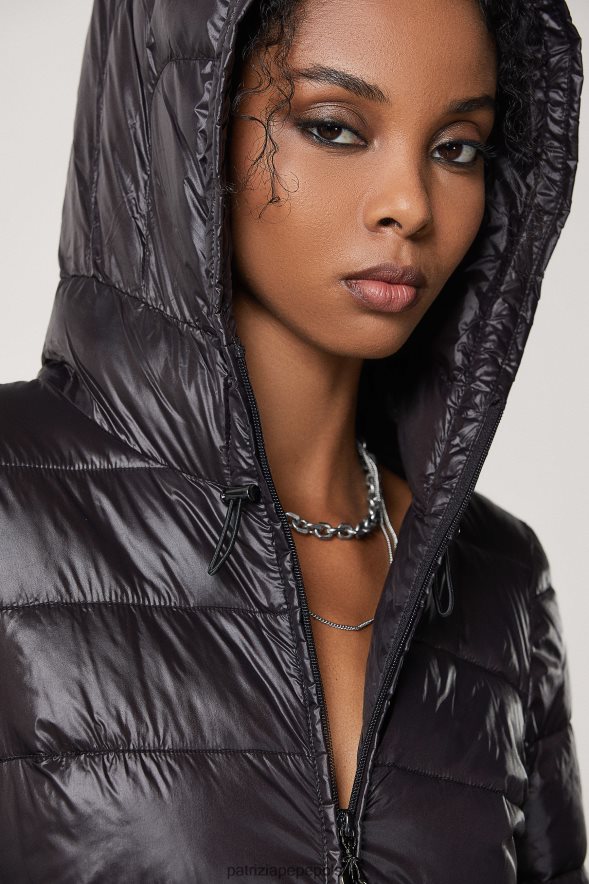 strój Patrizia Pepe Nero kobiety długa kurtka puchowa z kapturem 86648850