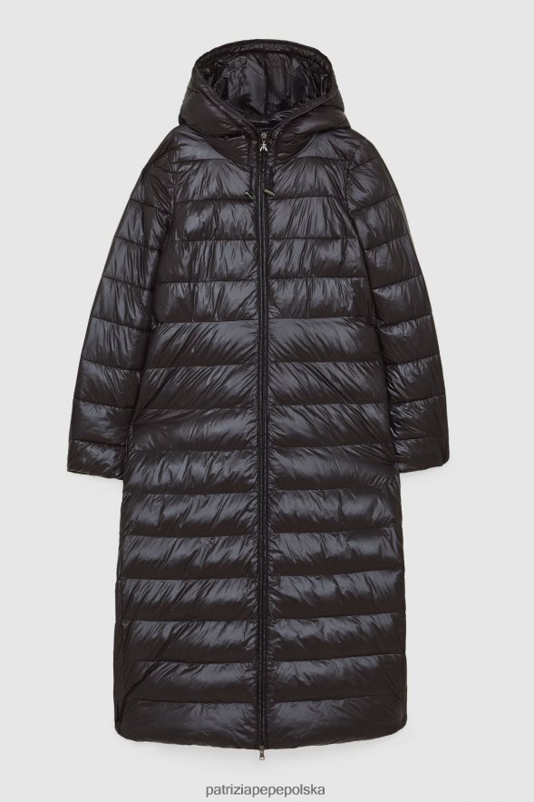 strój Patrizia Pepe Nero kobiety długa kurtka puchowa z kapturem 86648850