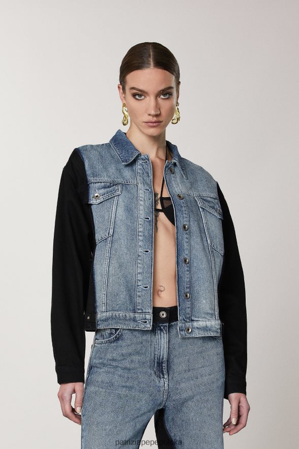 strój Patrizia Pepe Indygo czarne pranie kobiety dwukolorowa kurtka dżinsowa 866488386