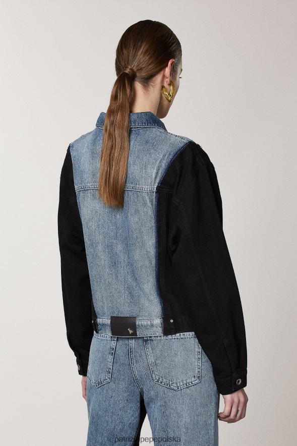 strój Patrizia Pepe Indygo czarne pranie kobiety dwukolorowa kurtka dżinsowa 866488386