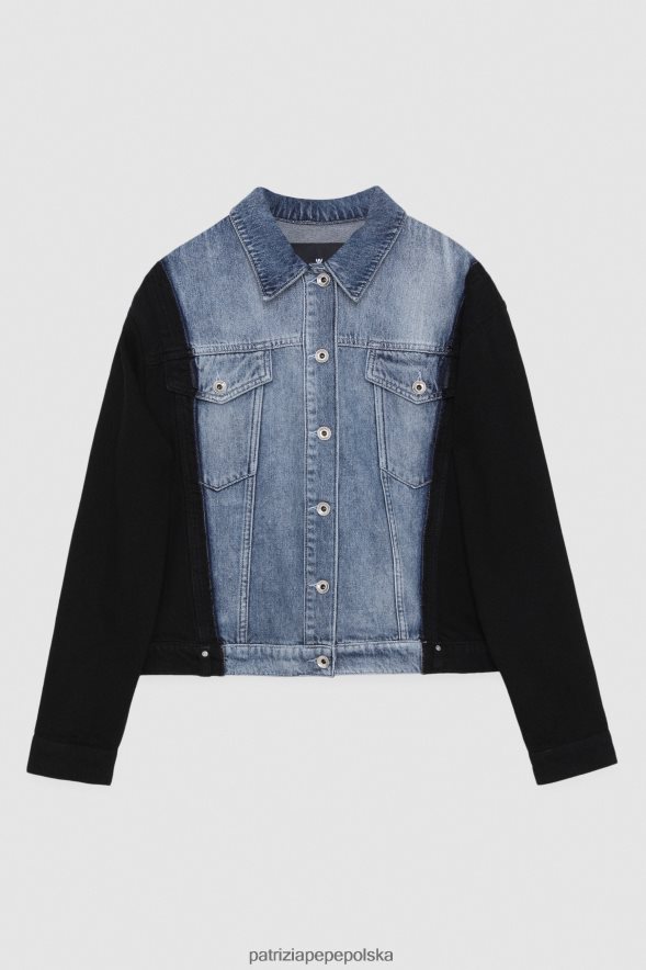 strój Patrizia Pepe Indygo czarne pranie kobiety dwukolorowa kurtka dżinsowa 866488386