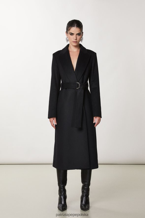 strój Patrizia Pepe Nero kobiety niezbędny płaszcz z paskiem 866488660