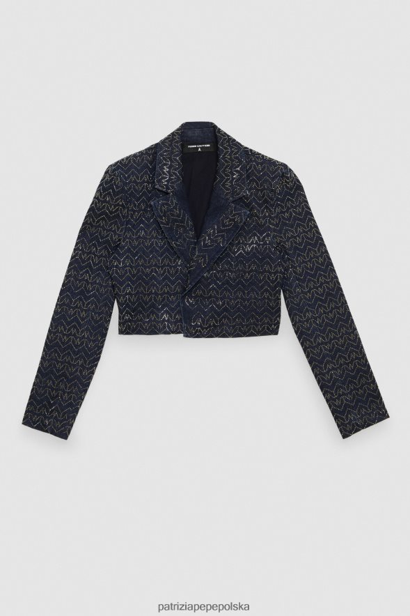 strój Patrizia Pepe Pranie strasu z monogramem kobiety przycięta kurtka dżinsowa 866488393