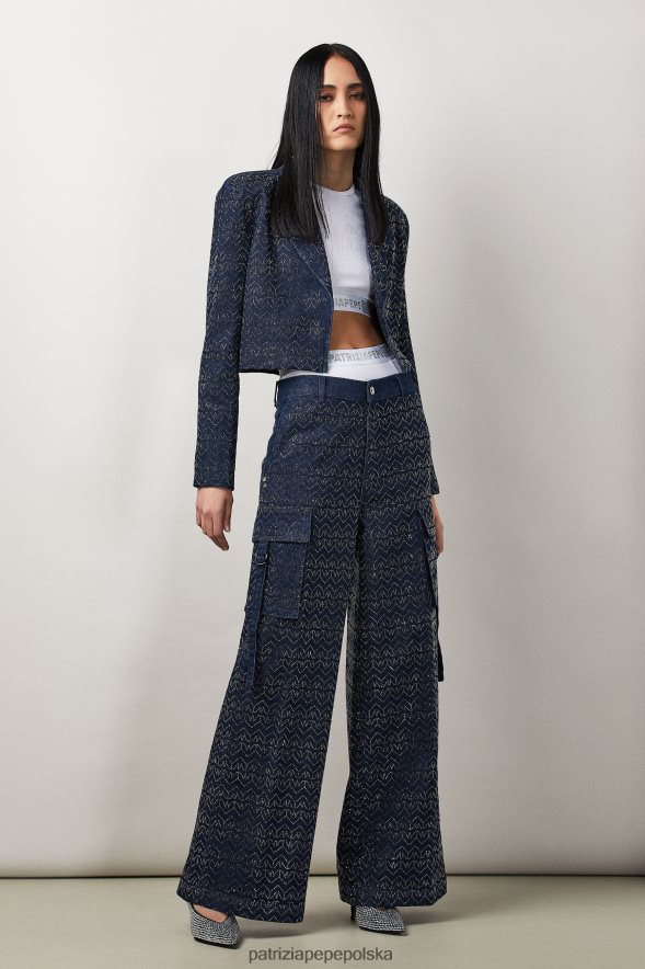 strój Patrizia Pepe Pranie strasu z monogramem kobiety przycięta kurtka dżinsowa 866488393