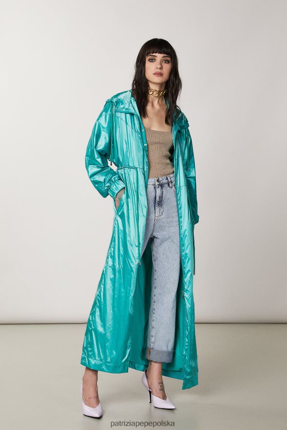 strój Patrizia Pepe iluzoryczna zieleń kobiety długa kurtka z kapturem 866488411