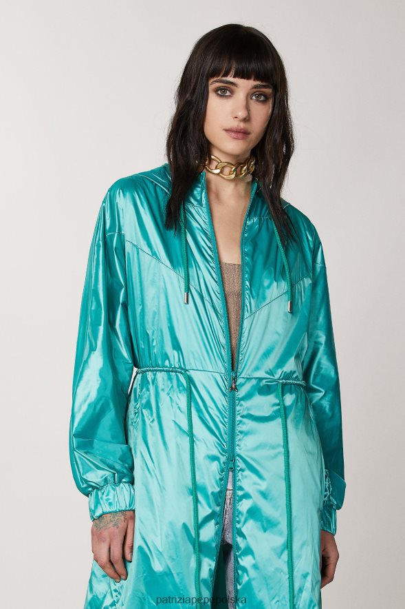 strój Patrizia Pepe iluzoryczna zieleń kobiety długa kurtka z kapturem 866488411