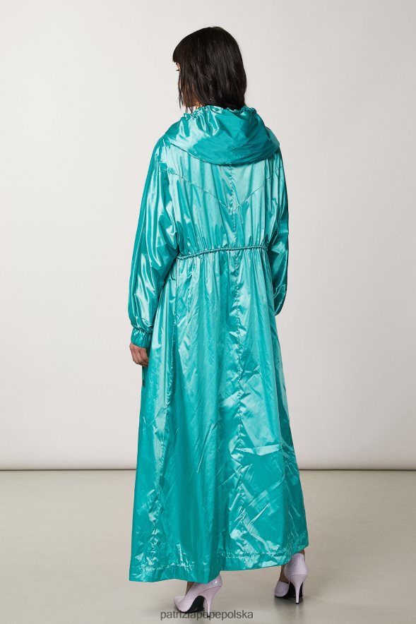 strój Patrizia Pepe iluzoryczna zieleń kobiety długa kurtka z kapturem 866488411