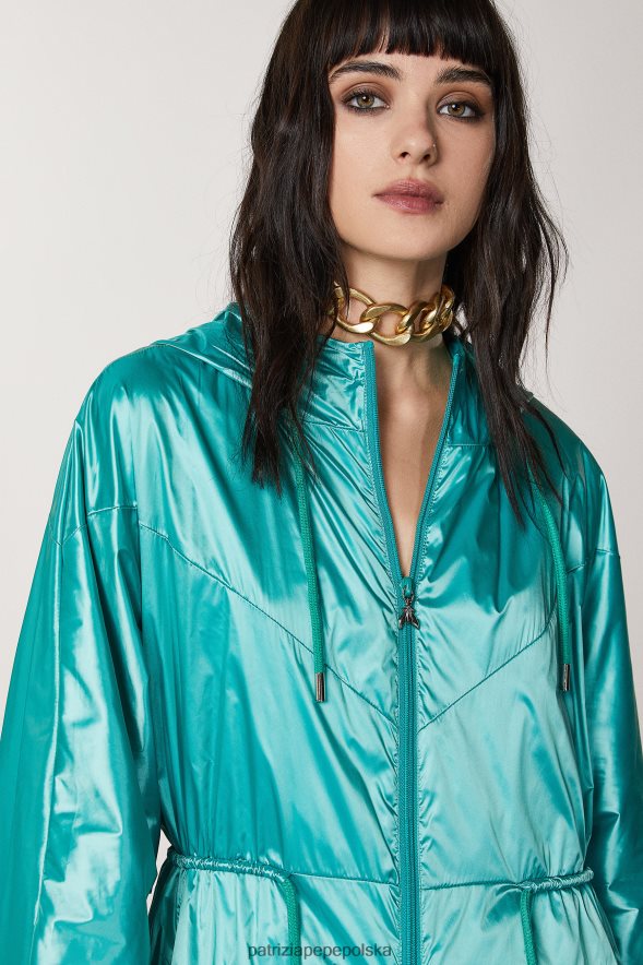 strój Patrizia Pepe iluzoryczna zieleń kobiety długa kurtka z kapturem 866488411