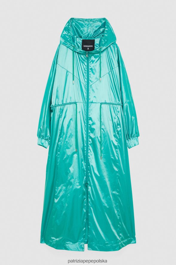 strój Patrizia Pepe iluzoryczna zieleń kobiety długa kurtka z kapturem 866488411