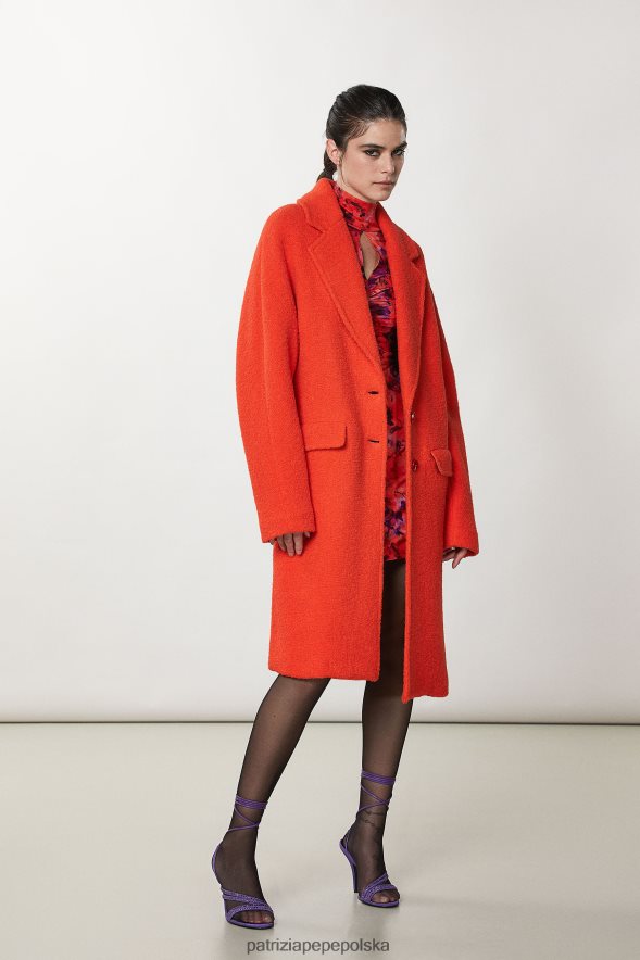strój Patrizia Pepe intensywny pomarańcz kobiety niezbędny płaszcz zapinany na dwa guziki 866488640