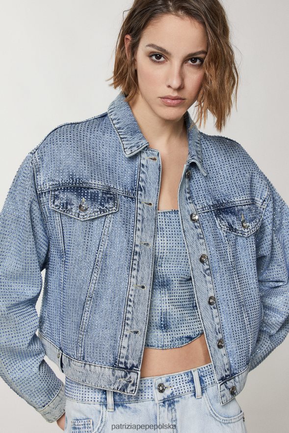 strój Patrizia Pepe jasny kamień klejnot kobiety jeansowa kurtka 866488387