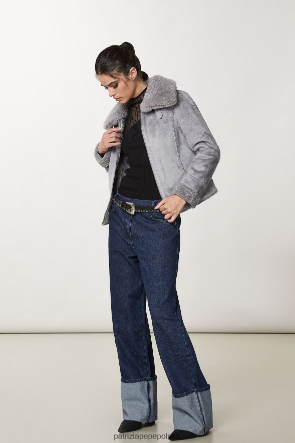 strój Patrizia Pepe księżycowa szarość kobiety kurtka dwustronna z klamrą 866488704