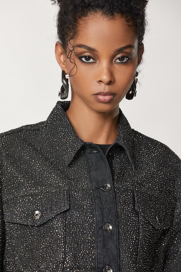 strój Patrizia Pepe mycie czarnej biżuterii kobiety bawełniana kurtka dżinsowa 866488162