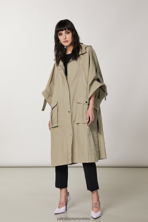 strój Patrizia Pepe szałwia zielona kobiety peleryna z kapturem 866488460