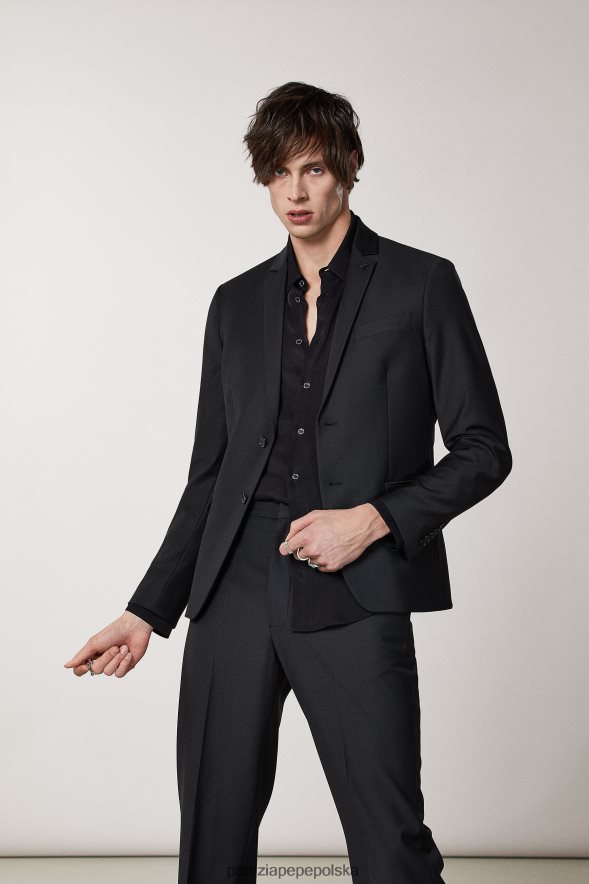 strój Patrizia Pepe Nero Vinile mężczyźni Fajna wełniana marynarka z podszewką 8664881035