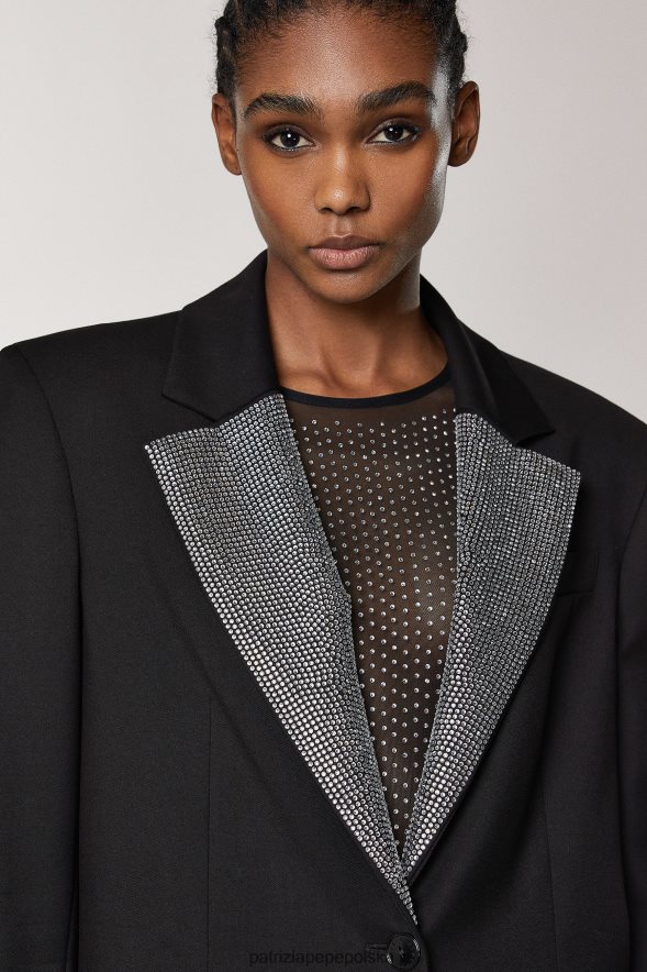 strój Patrizia Pepe Nero kobiety Kurtka z klapami w kształcie kryształków 866488566