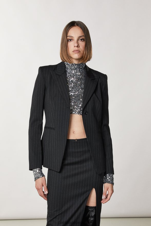 strój Patrizia Pepe czarne paski kobiety Kurtka flanelowa zapinana na jeden guzik 866488179