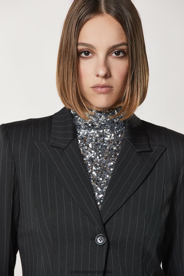 strój Patrizia Pepe czarne paski kobiety Kurtka flanelowa zapinana na jeden guzik 866488179