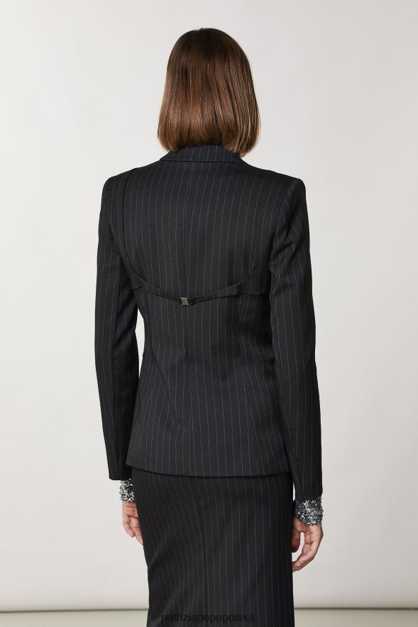 strój Patrizia Pepe czarne paski kobiety Kurtka flanelowa zapinana na jeden guzik 866488179