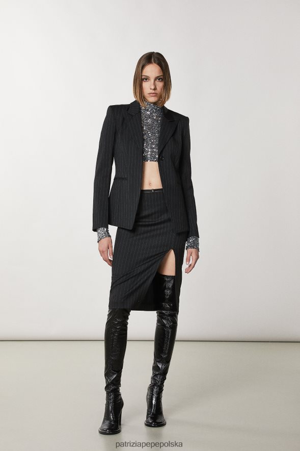 strój Patrizia Pepe czarne paski kobiety Kurtka flanelowa zapinana na jeden guzik 866488179