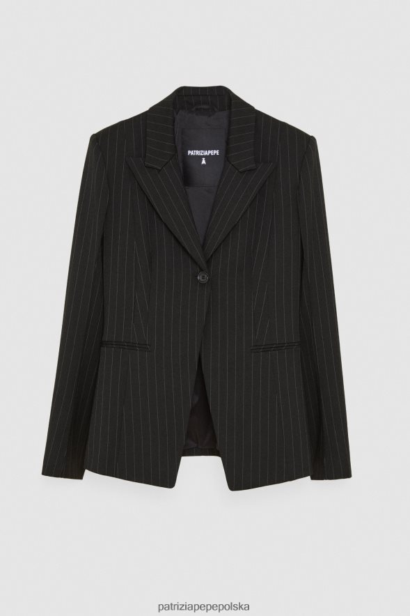 strój Patrizia Pepe czarne paski kobiety Kurtka flanelowa zapinana na jeden guzik 866488179