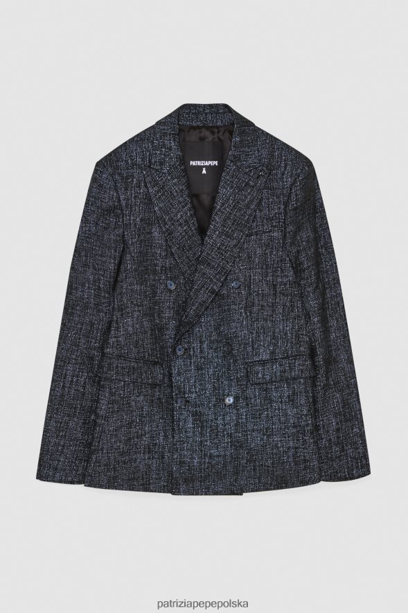 strój Patrizia Pepe czarno-czarny lureks mężczyźni dwurzędowa marynarka z metalicznego lureksu 8664881038