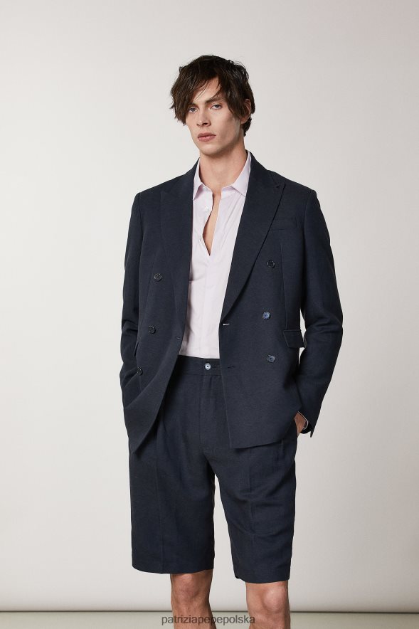strój Patrizia Pepe marynarka królewska mężczyźni dwurzędowa lniana marynarka 8664881037