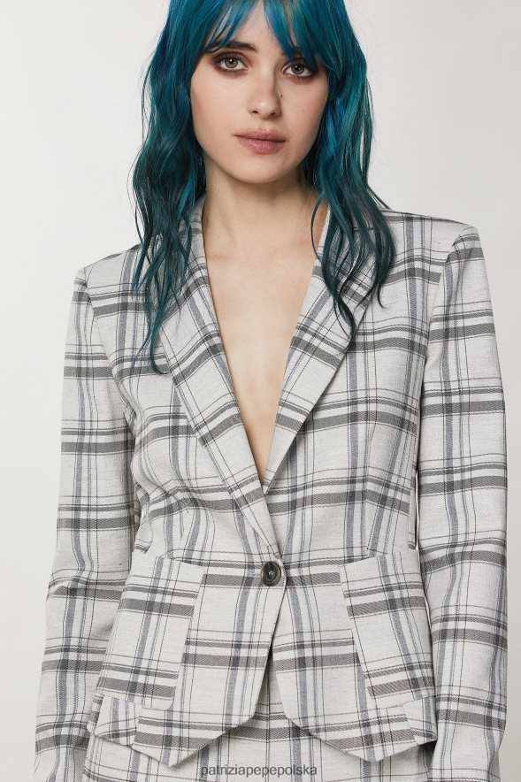 strój Patrizia Pepe mineralna szara krata kobiety Wiskozowa marynarka zapinana na jeden guzik 866488119