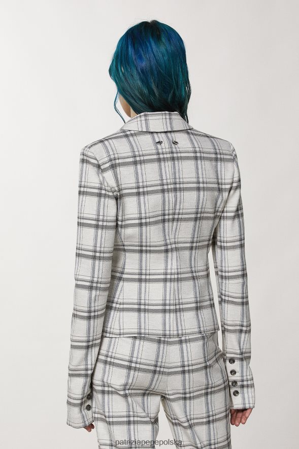 strój Patrizia Pepe mineralna szara krata kobiety Wiskozowa marynarka zapinana na jeden guzik 866488119
