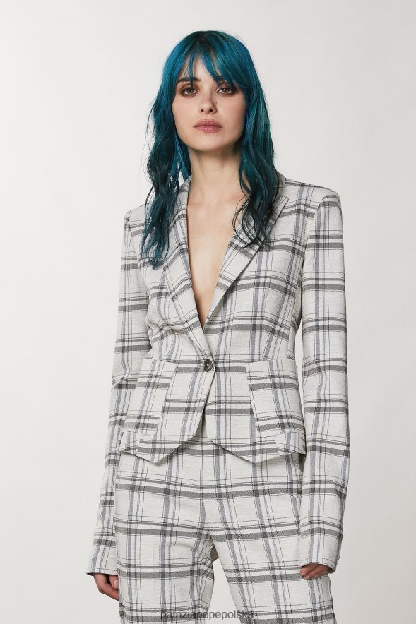 strój Patrizia Pepe mineralna szara krata kobiety Wiskozowa marynarka zapinana na jeden guzik 866488119