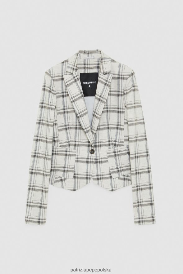 strój Patrizia Pepe mineralna szara krata kobiety Wiskozowa marynarka zapinana na jeden guzik 866488119