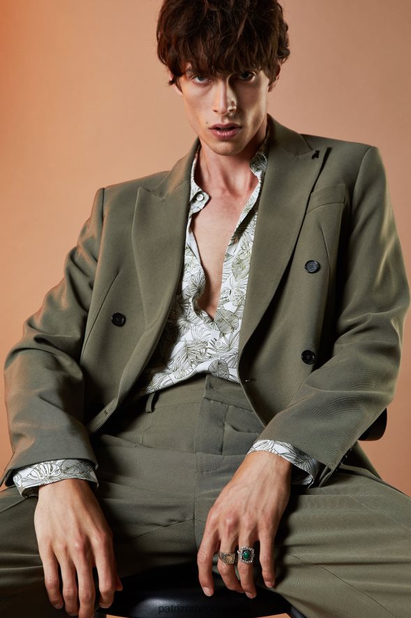 strój Patrizia Pepe oliwka kapuletowa mężczyźni dwurzędowa marynarka o diagonalnym splocie 8664881004