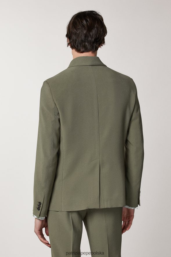 strój Patrizia Pepe oliwka kapuletowa mężczyźni dwurzędowa marynarka o diagonalnym splocie 8664881004