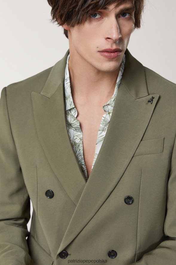 strój Patrizia Pepe oliwka kapuletowa mężczyźni dwurzędowa marynarka o diagonalnym splocie 8664881004
