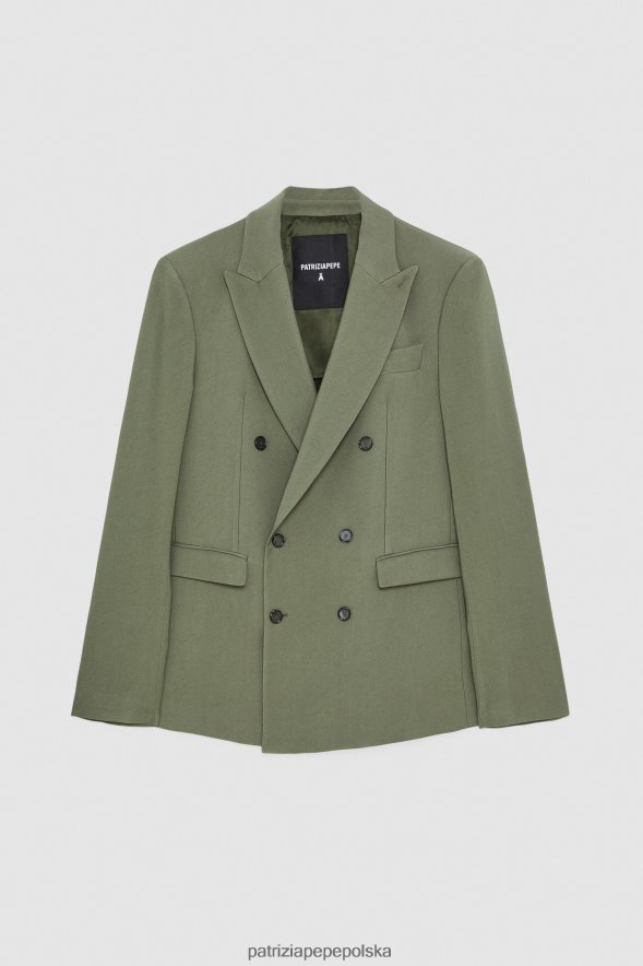 strój Patrizia Pepe oliwka kapuletowa mężczyźni dwurzędowa marynarka o diagonalnym splocie 8664881004