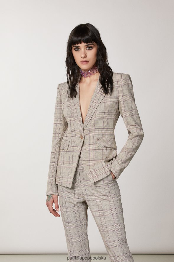 strój Patrizia Pepe wiosenna beżowa krata kobiety Marynarka zapinana na 1 guzik 866488490