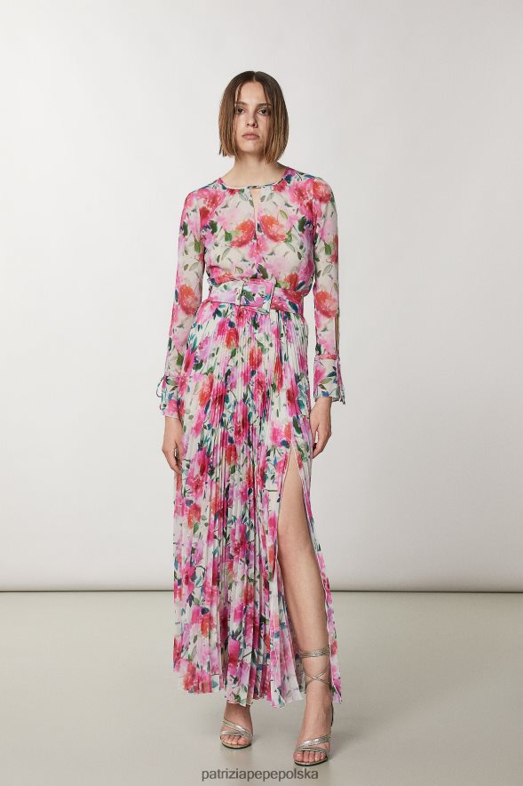 strój Patrizia Pepe kwiat ceremonii kobiety długa plisowana spódnica z wysokim stanem 866488268